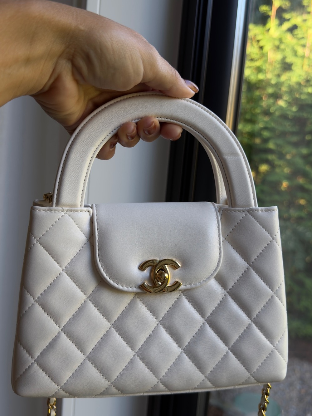 CHANEL Nano Shopping bag - White Quilted Leather Mini Top-Handle Bag with Gold C